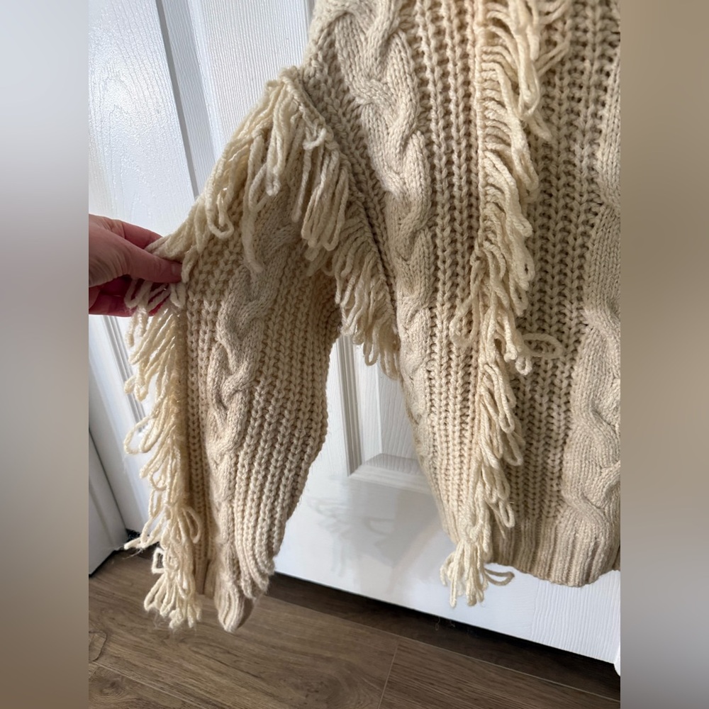 Cozy Cream Cable Knit Fringe Sweater - Picture 2 of 5